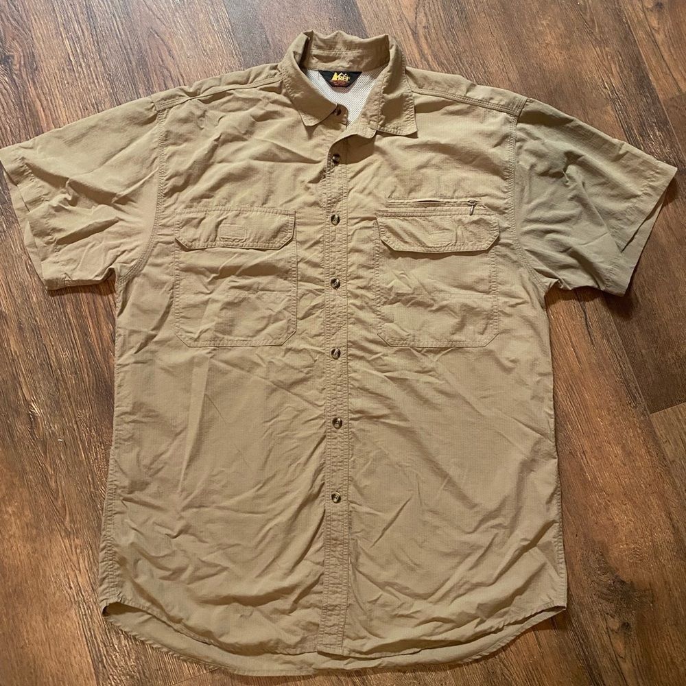 Vintage REI Outdoor Gear Ripstop Button Up Shirt Short Sleeve Vented Mens L